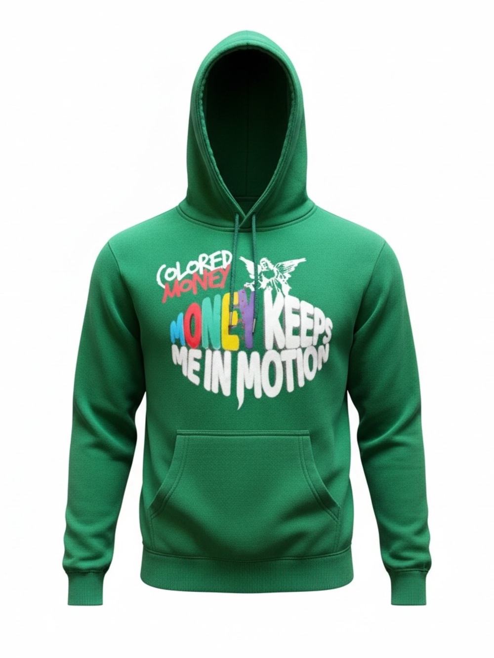 Colored Money Money Keeps Me In Motion Green Graphic Hoodie Men’s XL